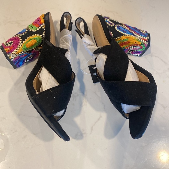 Jacobies black BANDA-1 block heel faux suede sling back sandals 8 NEW in box - Picture 3 of 10